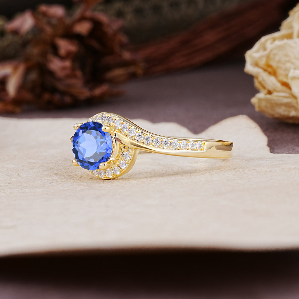Luxurious Unique Wrapped 4 Prong Round Cut Sapphire Engagement Ring - Additional view