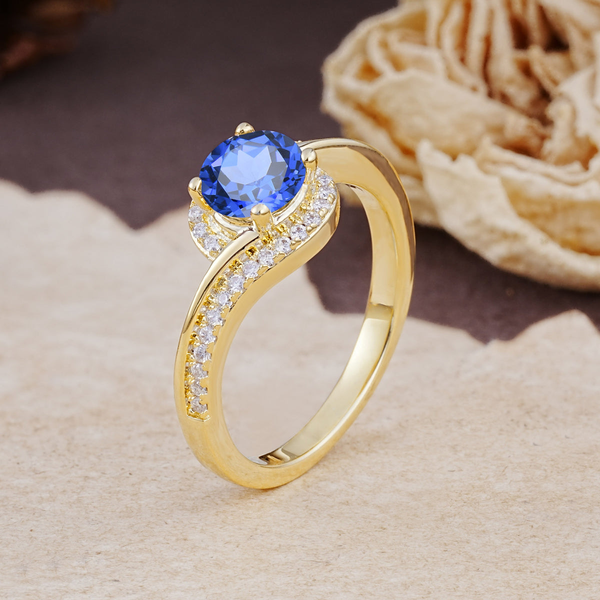 Luxurious Unique Wrapped 4 Prong Round Cut Sapphire Engagement Ring - Additional view