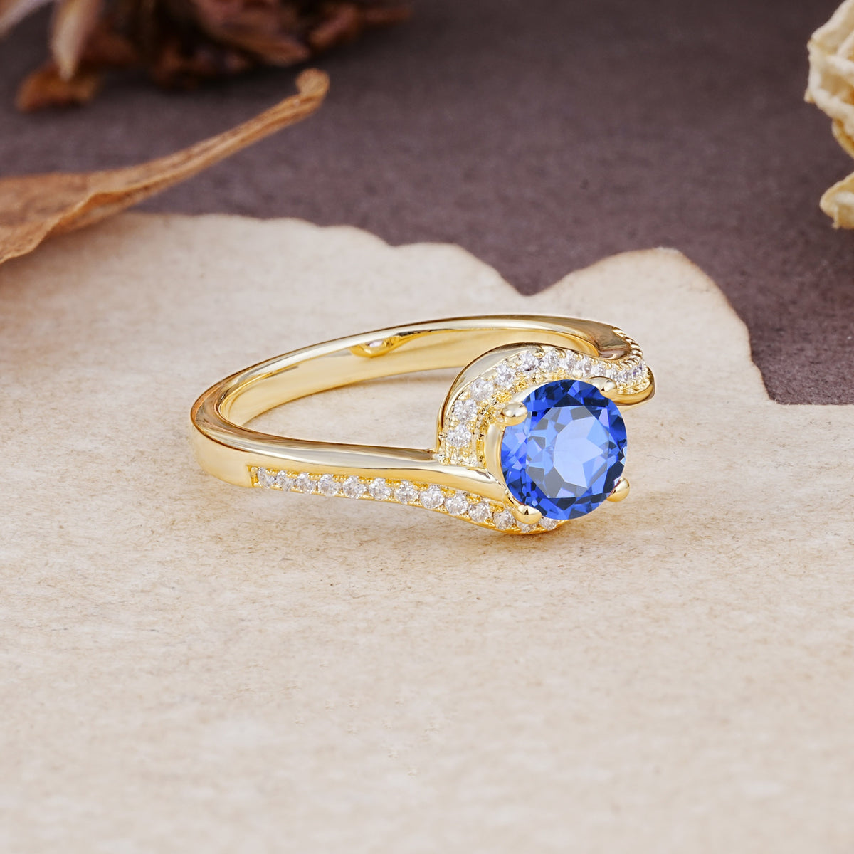 Luxurious Unique Wrapped 4 Prong Round Cut Sapphire Engagement Ring - Additional view