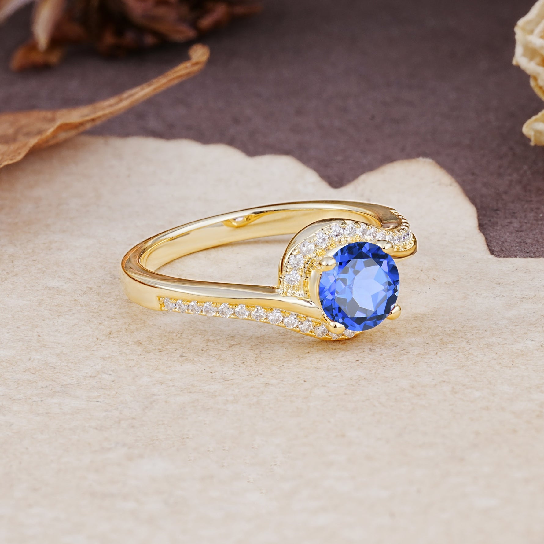 Luxurious Unique Wrapped 4 Prong Round Cut Sapphire Engagement Ring - Additional view