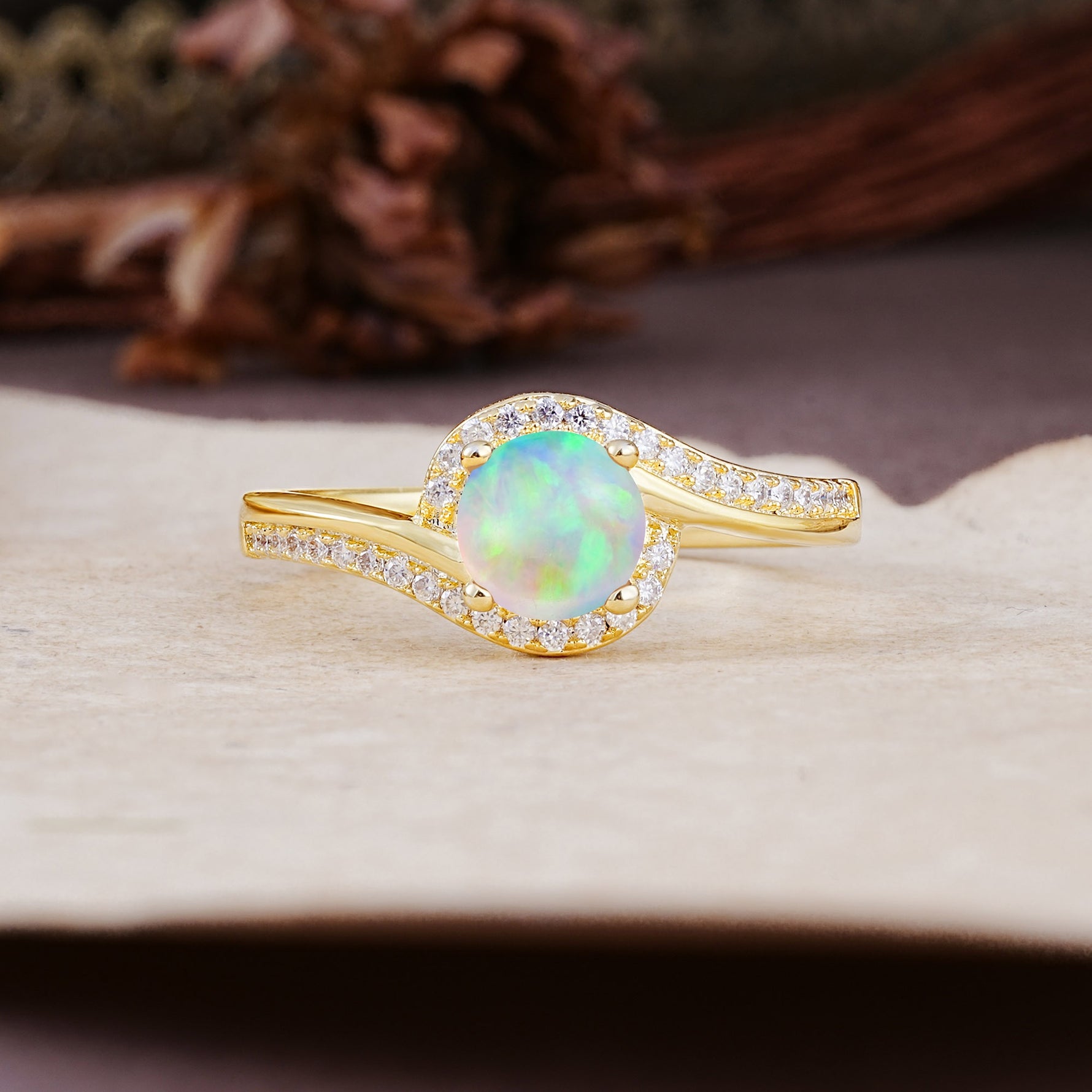 Luxurious Unique Wrapped 4 Prong Round Cut Fire Opal Engagement Ring - Additional view