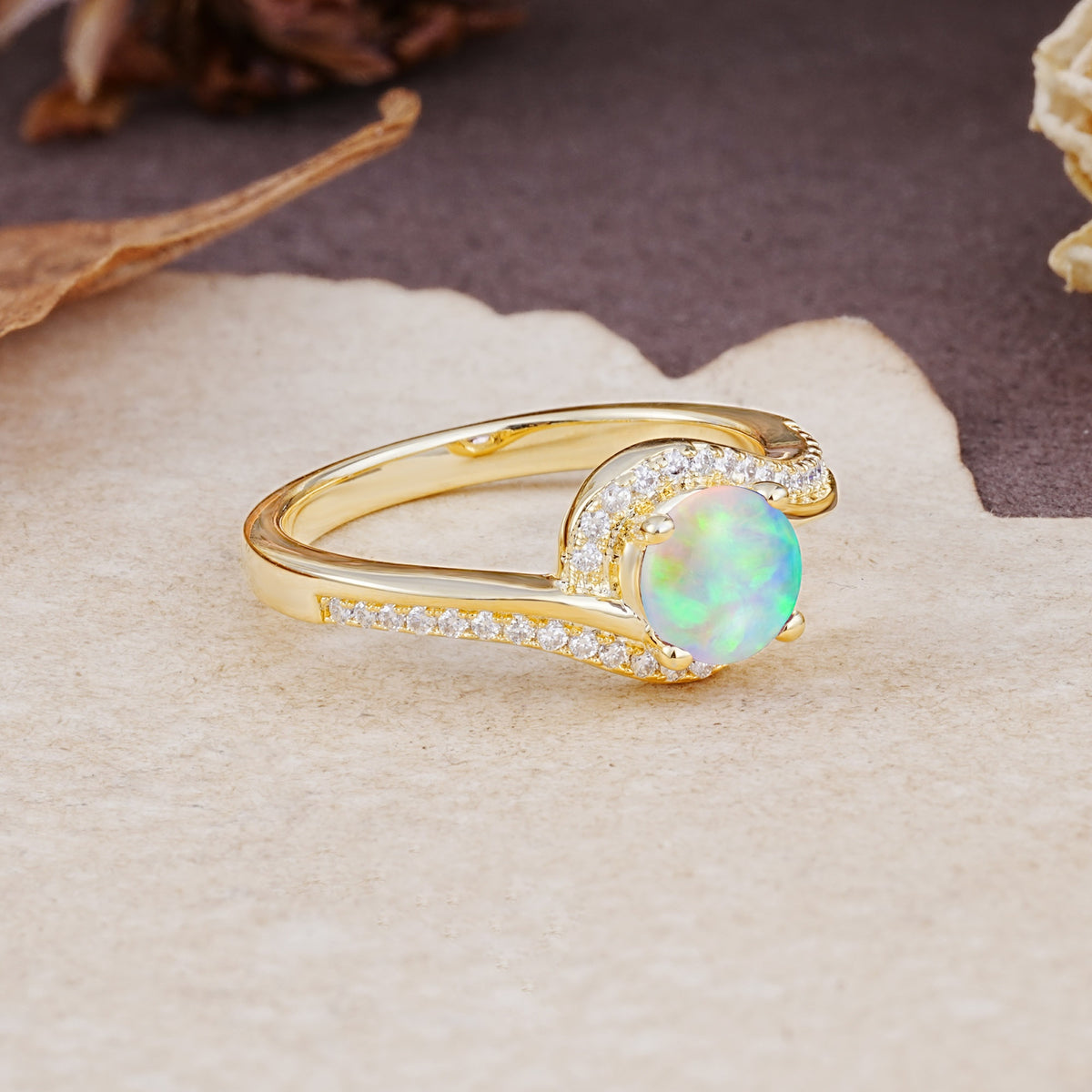 Luxurious Unique Wrapped 4 Prong Round Cut Fire Opal Engagement Ring - Additional view