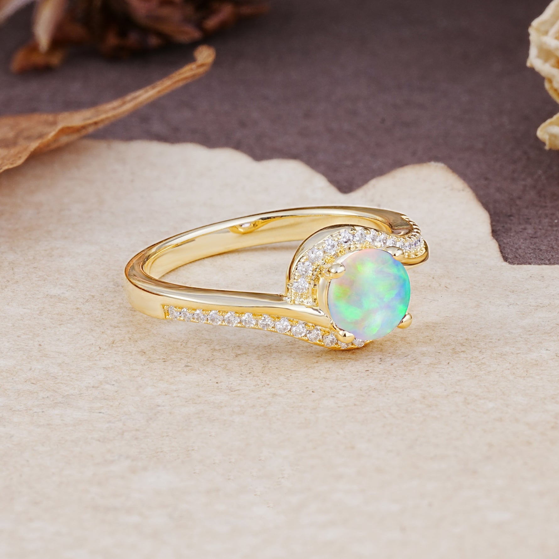 Luxurious Unique Wrapped 4 Prong Round Cut Fire Opal Engagement Ring - Additional view
