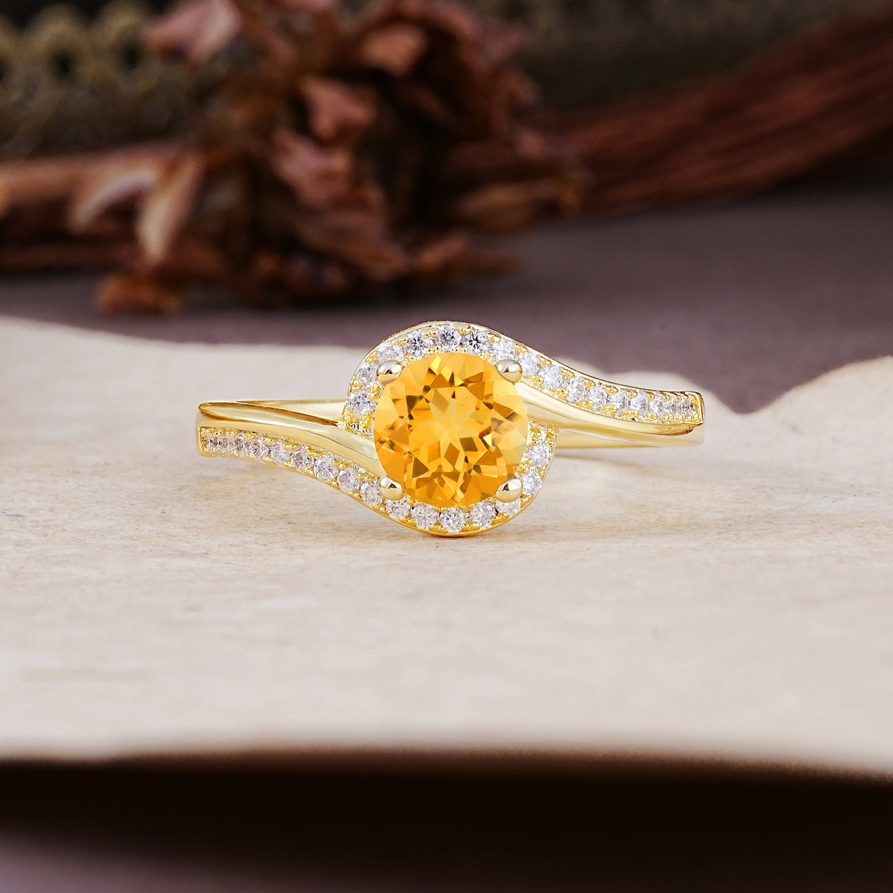 Luxurious Unique Wrapped 4 Prong Round Cut Citrine Engagement Ring - Additional view