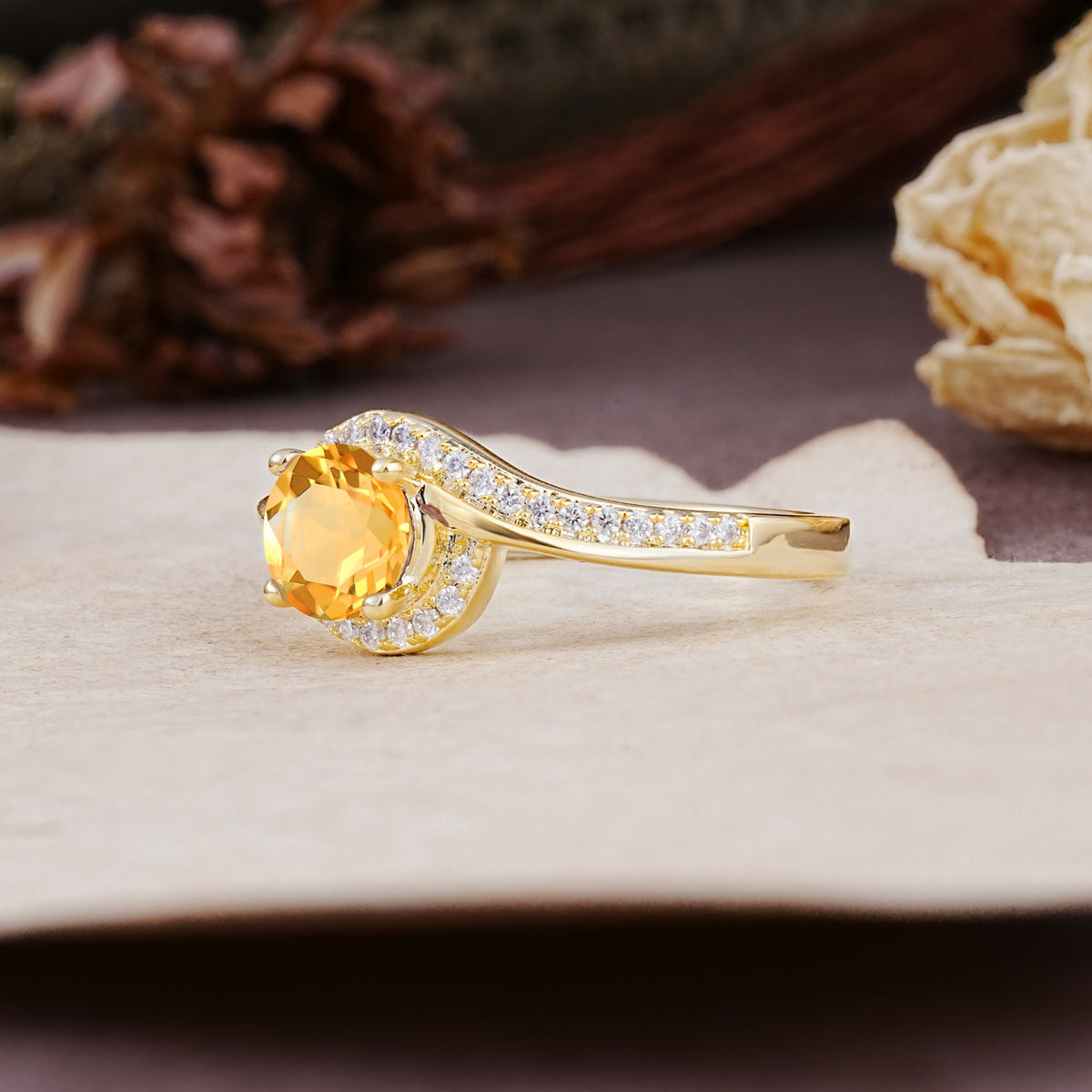 Luxurious Unique Wrapped 4 Prong Round Cut Citrine Engagement Ring - Additional view