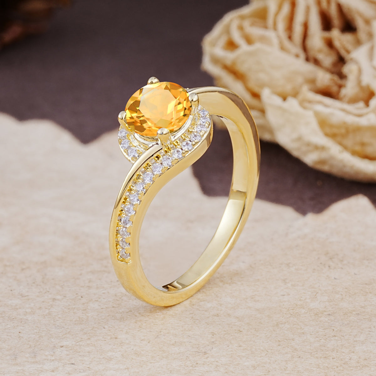 Luxurious Unique Wrapped 4 Prong Round Cut Citrine Engagement Ring - Additional view