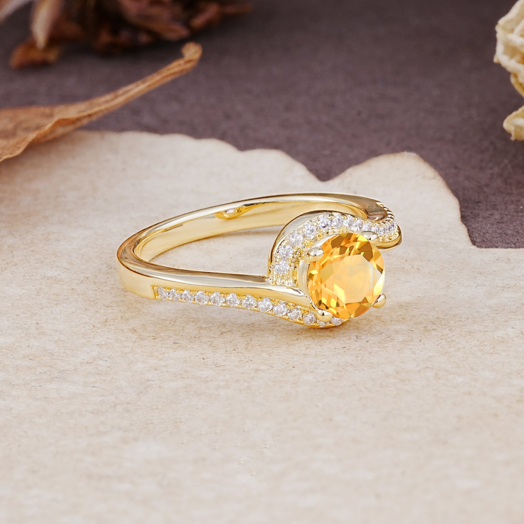 Luxurious Unique Wrapped 4 Prong Round Cut Citrine Engagement Ring - Additional view