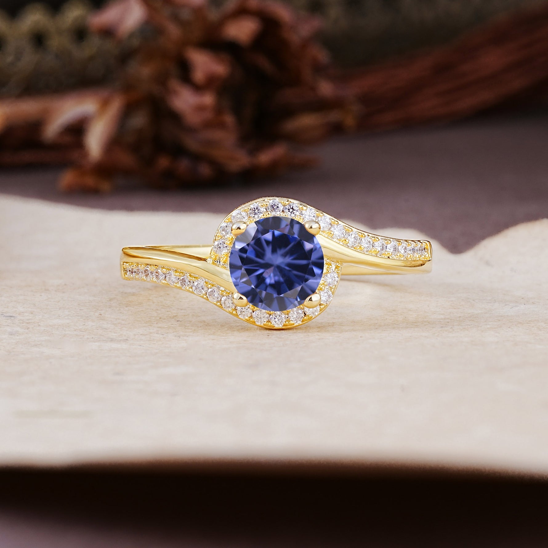 Luxurious Unique Wrapped 4 Prong Round Cut Tanzanite Engagement Ring - Additional view