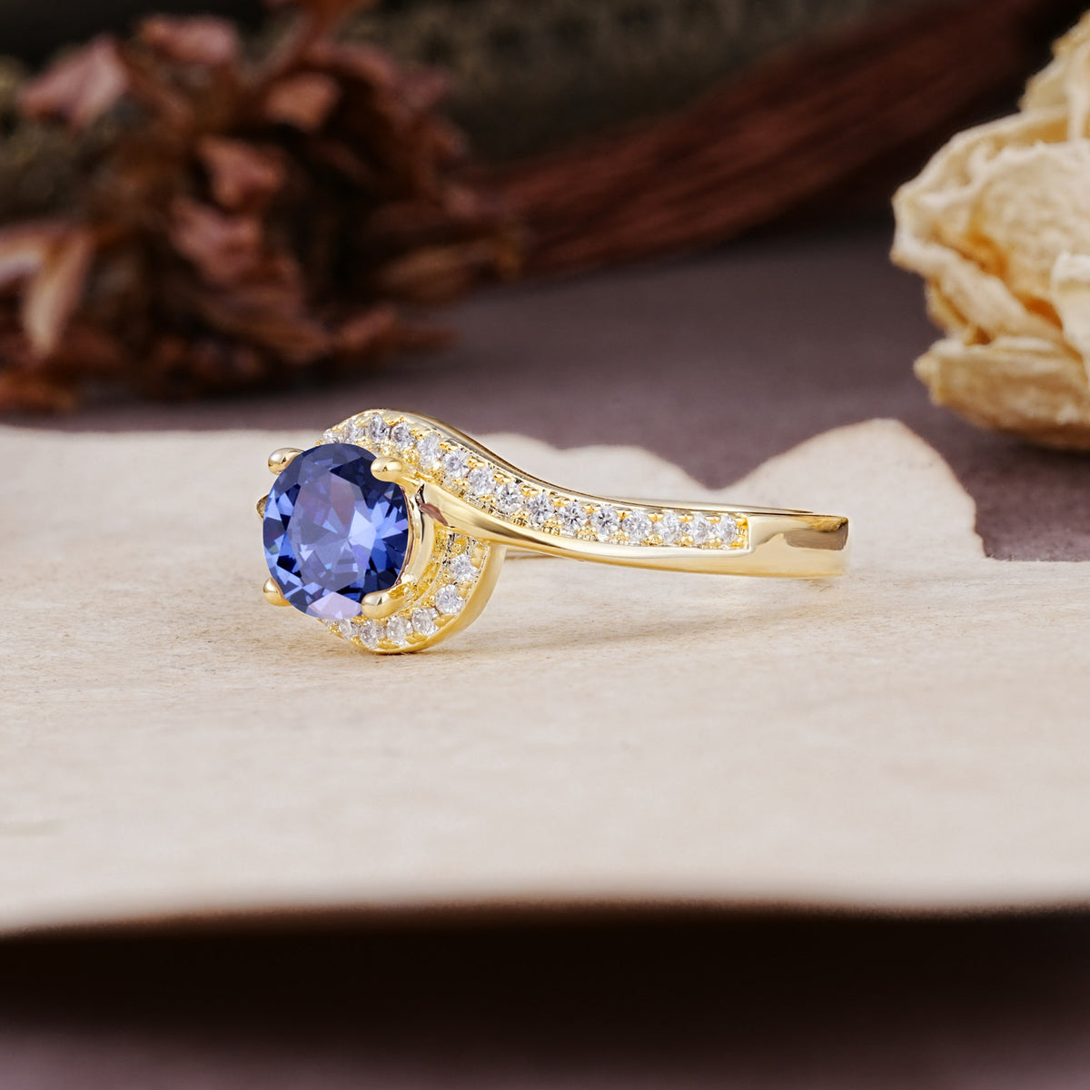 Luxurious Unique Wrapped 4 Prong Round Cut Tanzanite Engagement Ring - Additional view