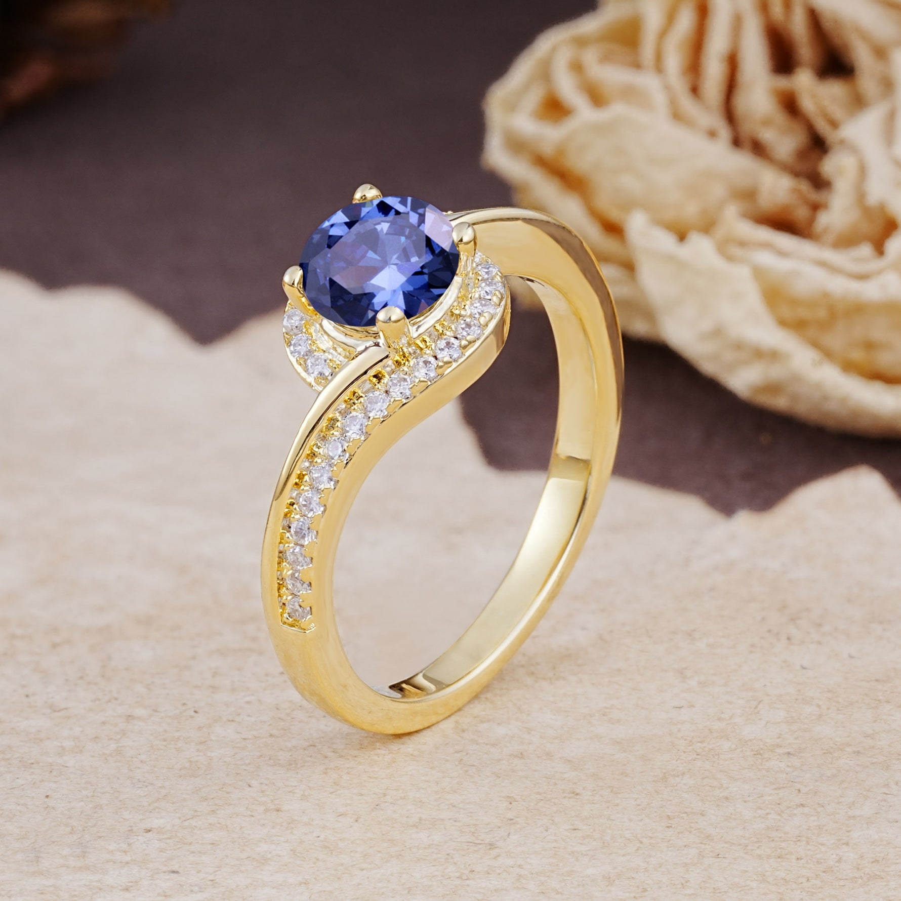 Luxurious Unique Wrapped 4 Prong Round Cut Tanzanite Engagement Ring - Additional view