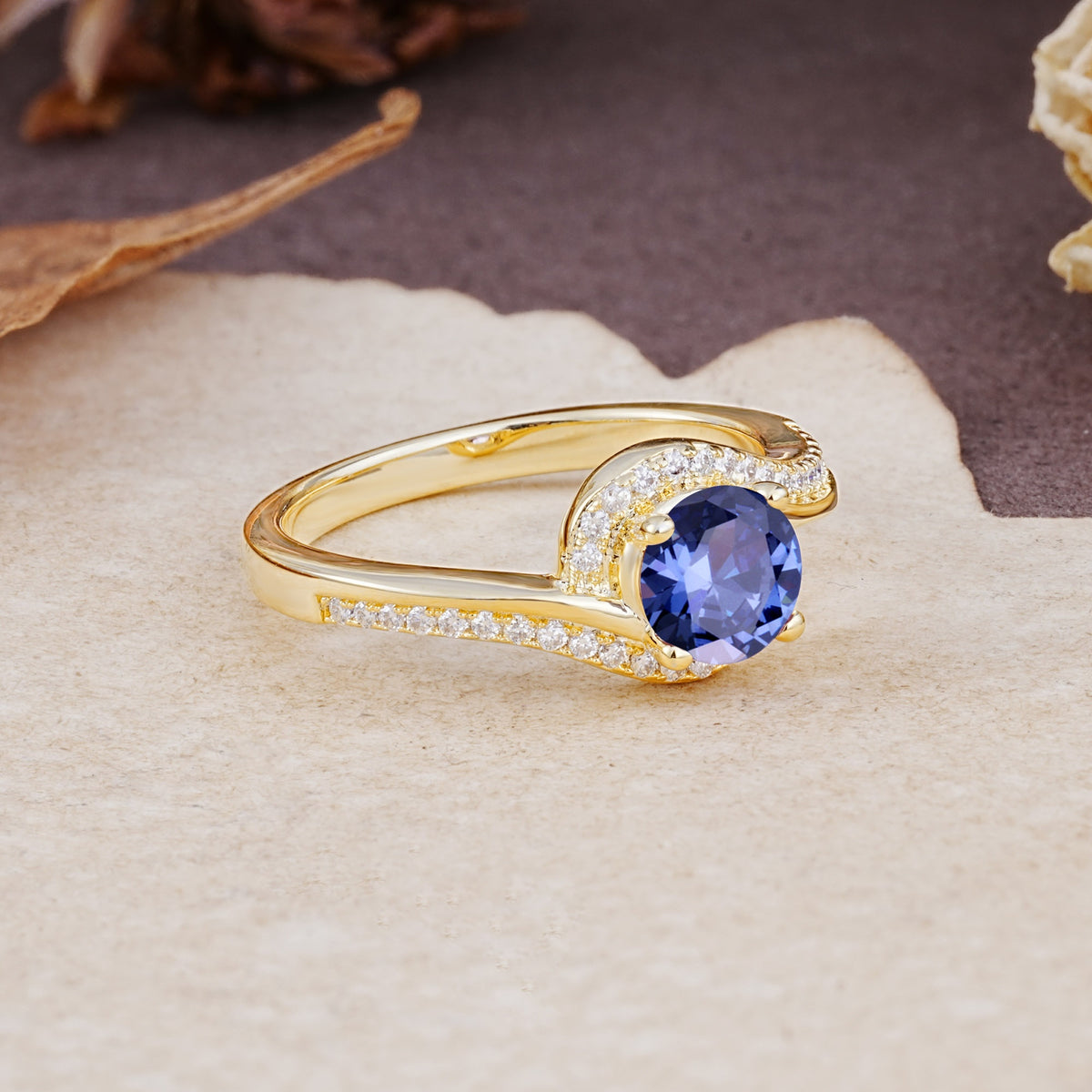 Luxurious Unique Wrapped 4 Prong Round Cut Tanzanite Engagement Ring - Additional view