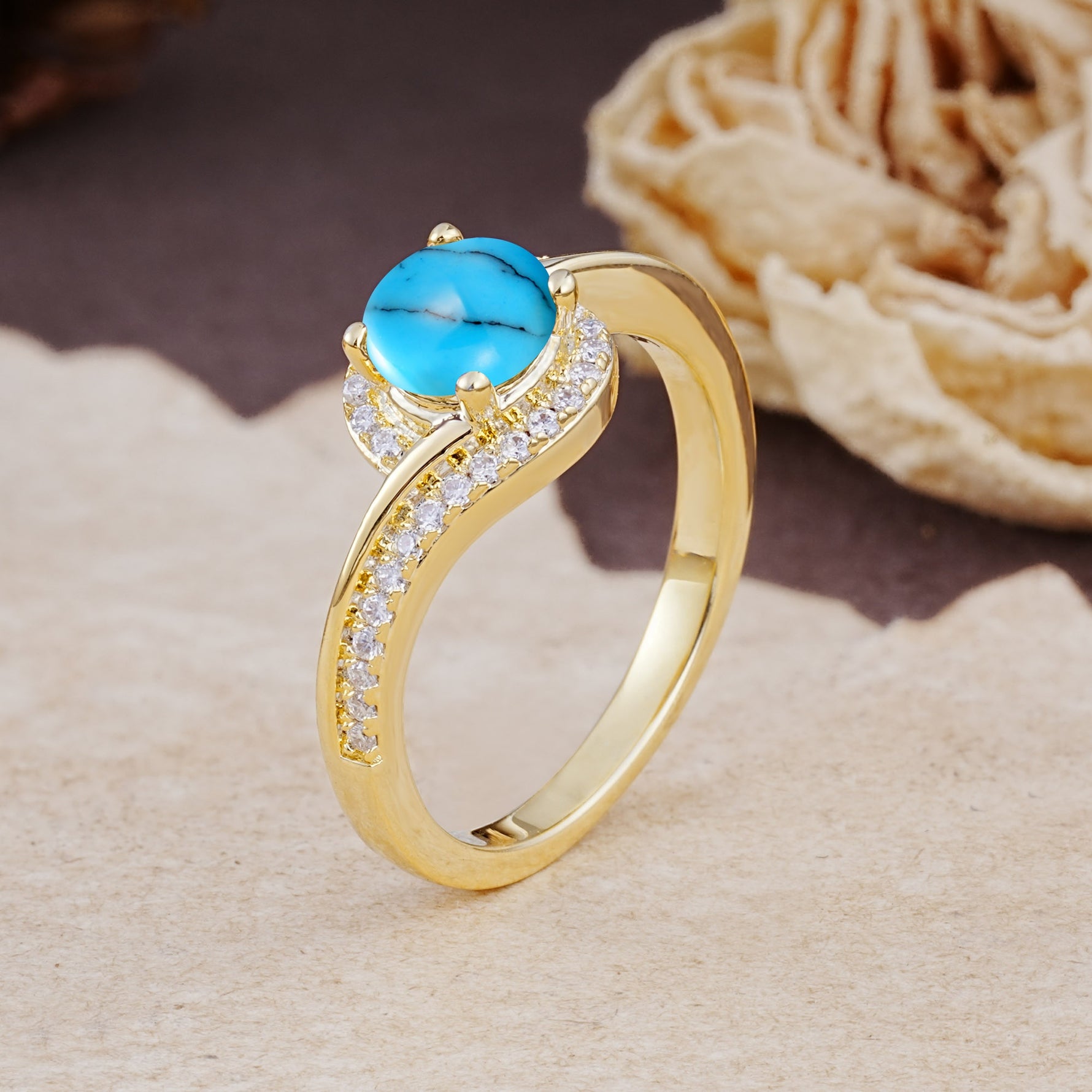 Luxurious Unique Wrapped 4 Prong Round Cut Turquoise Engagement Ring - Additional view