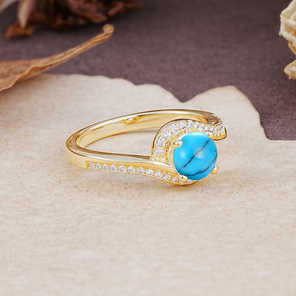 Luxurious Unique Wrapped 4 Prong Round Cut Turquoise Engagement Ring - Additional view