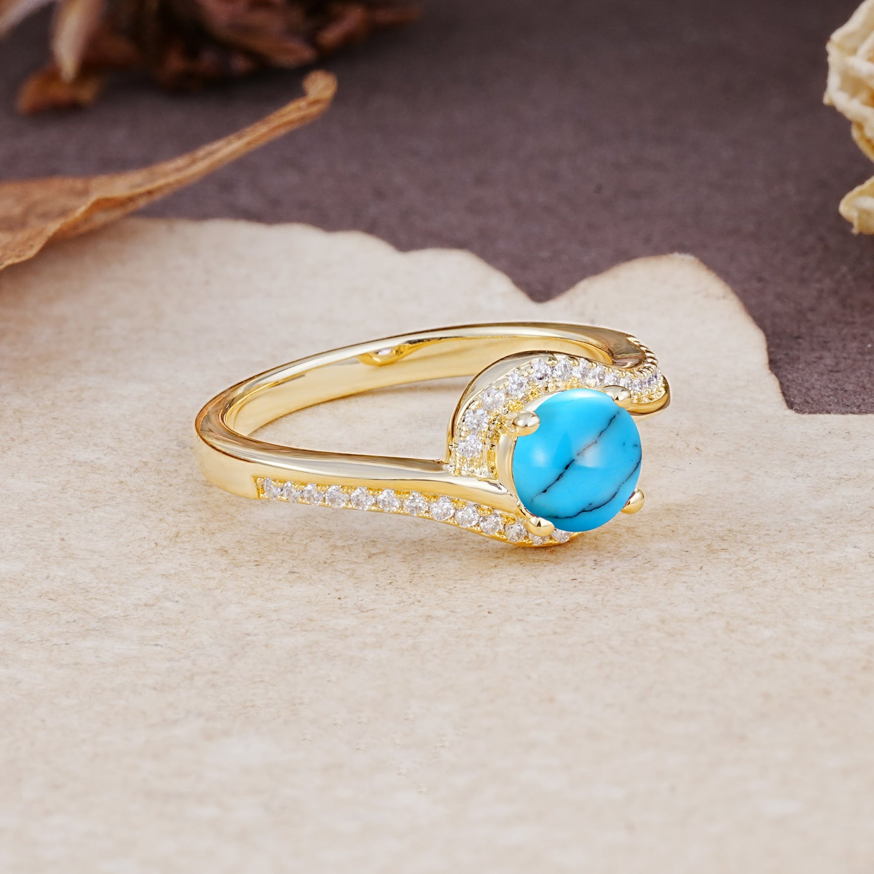 Luxurious Unique Wrapped 4 Prong Round Cut Turquoise Engagement Ring - Additional view