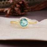 Luxurious Unique Wrapped 4 Prong Round Cut Moss Agate Engagement Ring - Additional view