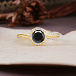 Luxurious Unique Wrapped 4 Prong Round Cut Black Onyx Engagement Ring - Additional view