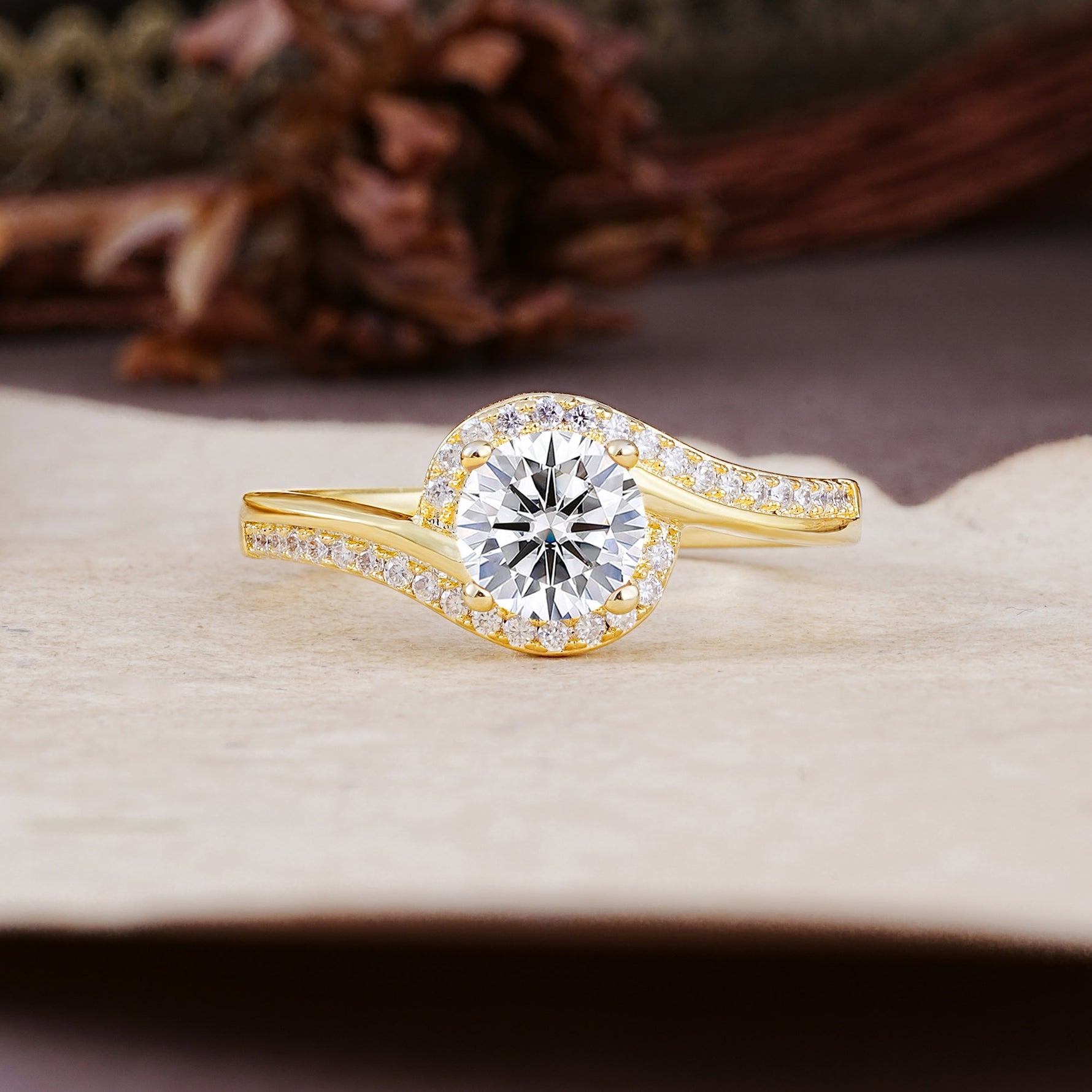 Luxurious Unique Wrapped 4 Prong Round Cut Lab Diamond Engagement Ring - Additional view