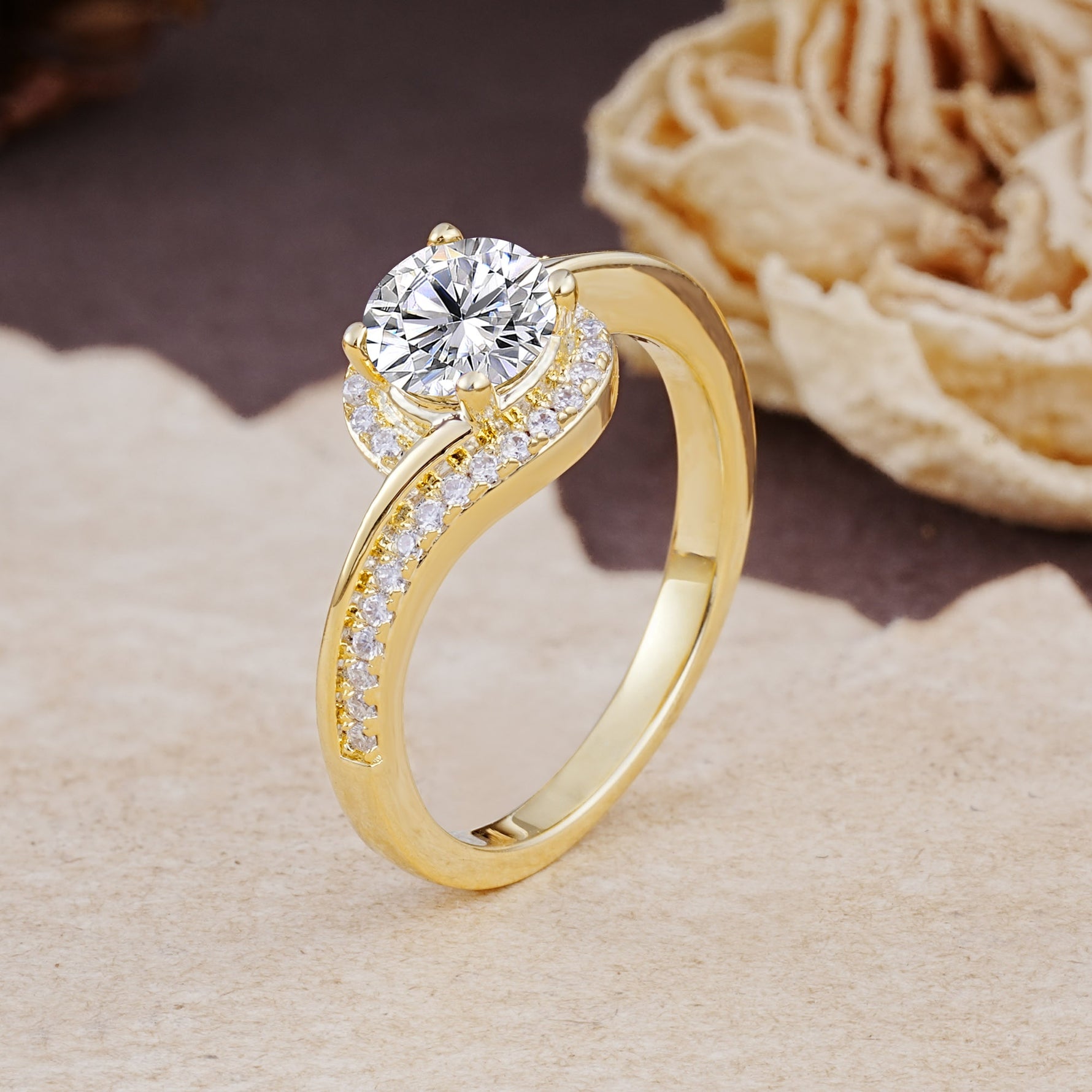 Luxurious Unique Wrapped 4 Prong Round Cut Lab Diamond Engagement Ring - Additional view