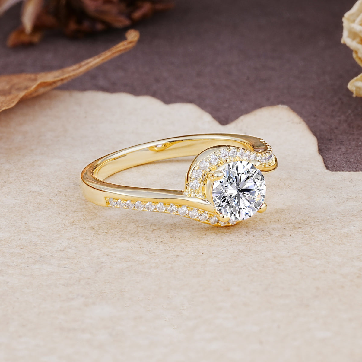 Luxurious Unique Wrapped 4 Prong Round Cut Lab Diamond Engagement Ring - Additional view