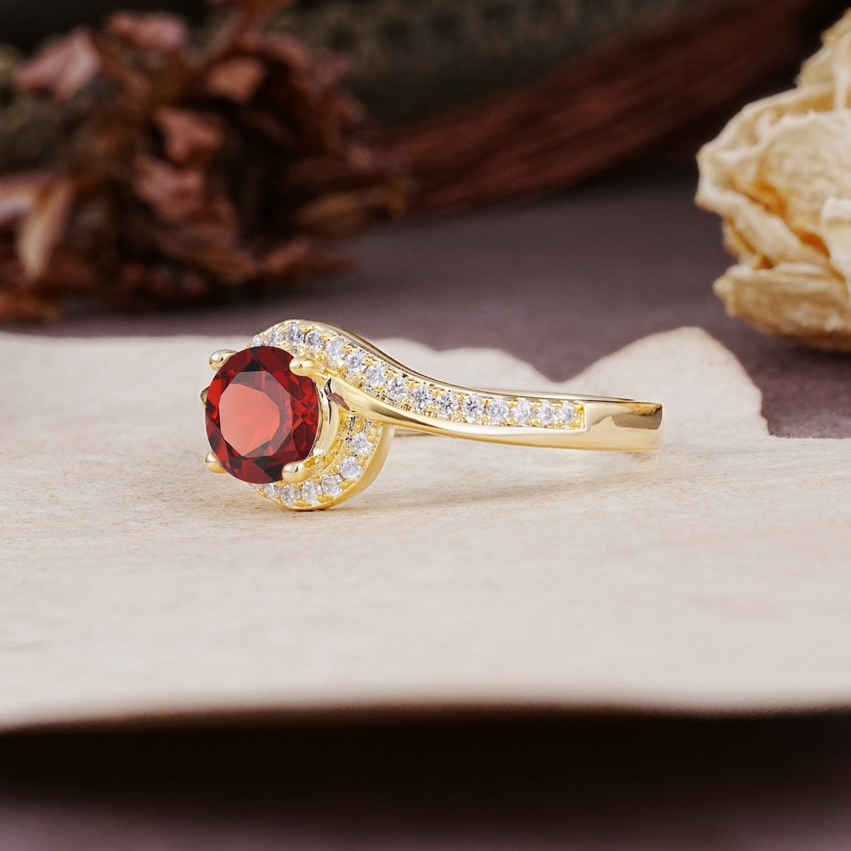 Luxurious Unique Wrapped 4 Prong Round Cut Garnet Engagement Ring - Additional view