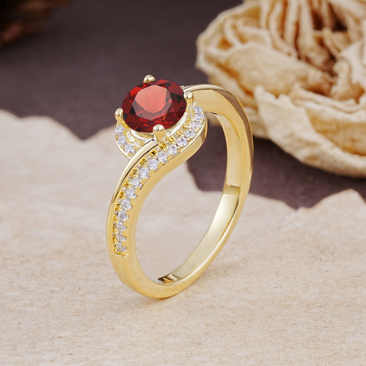 Luxurious Unique Wrapped 4 Prong Round Cut Garnet Engagement Ring - Additional view
