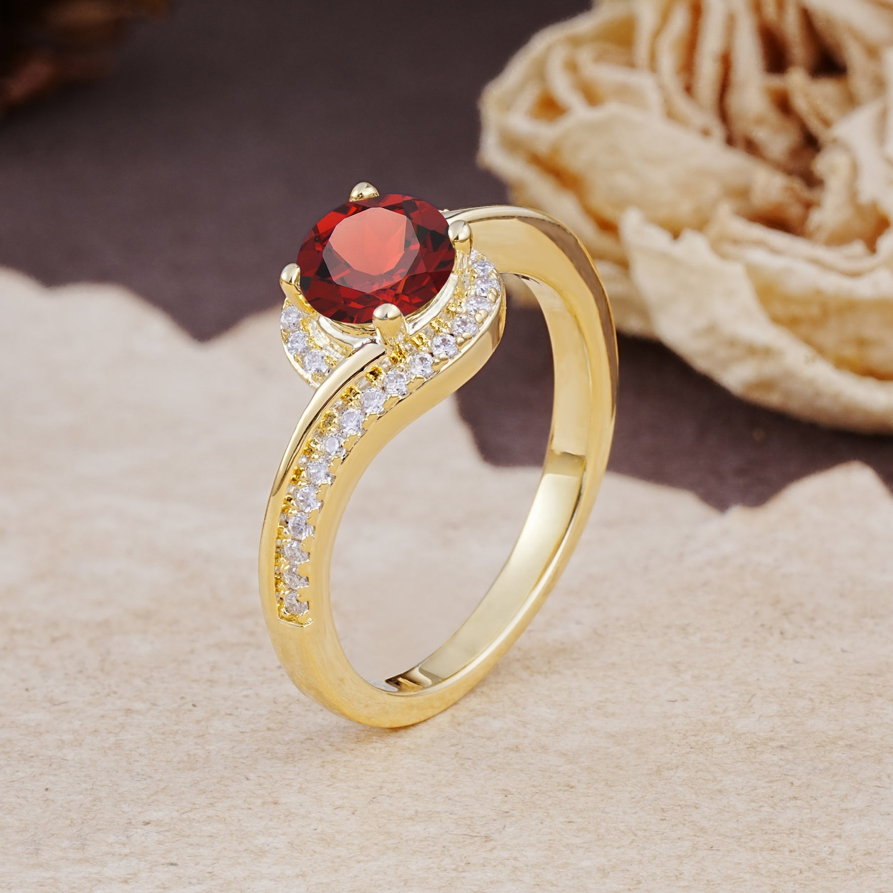 Luxurious Unique Wrapped 4 Prong Round Cut Garnet Engagement Ring - Additional view