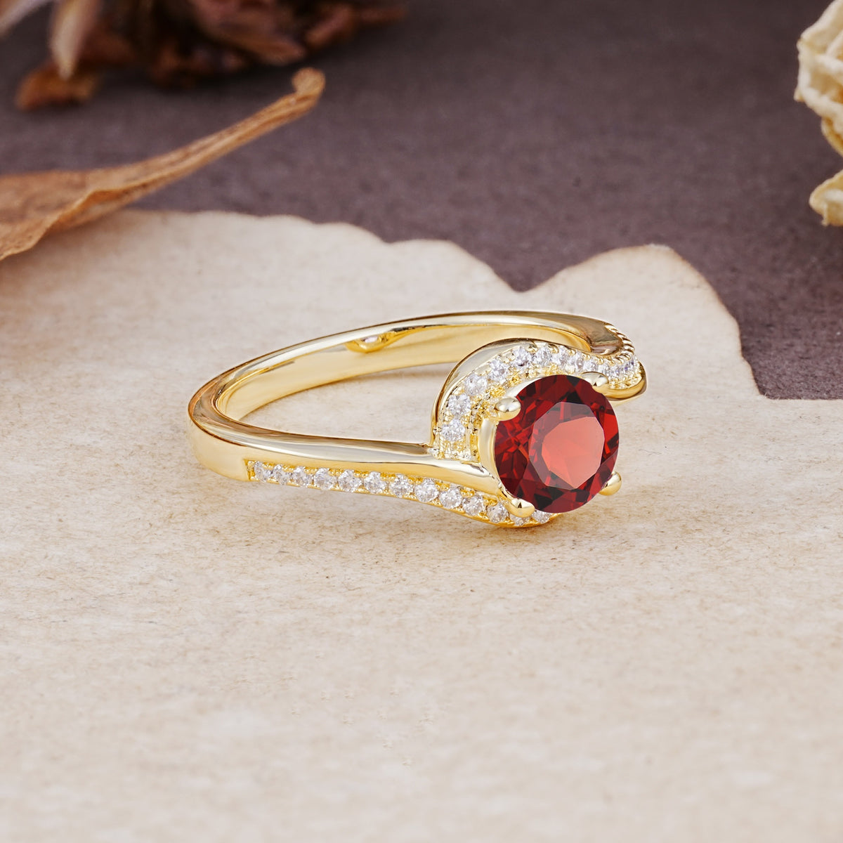 Luxurious Unique Wrapped 4 Prong Round Cut Garnet Engagement Ring - Additional view