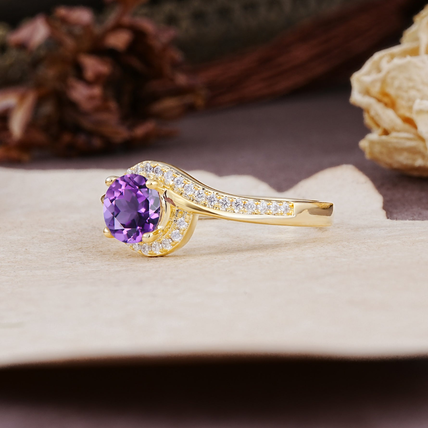 Luxurious Unique Wrapped 4 Prong Round Cut Amethyst Engagement Ring - Additional view