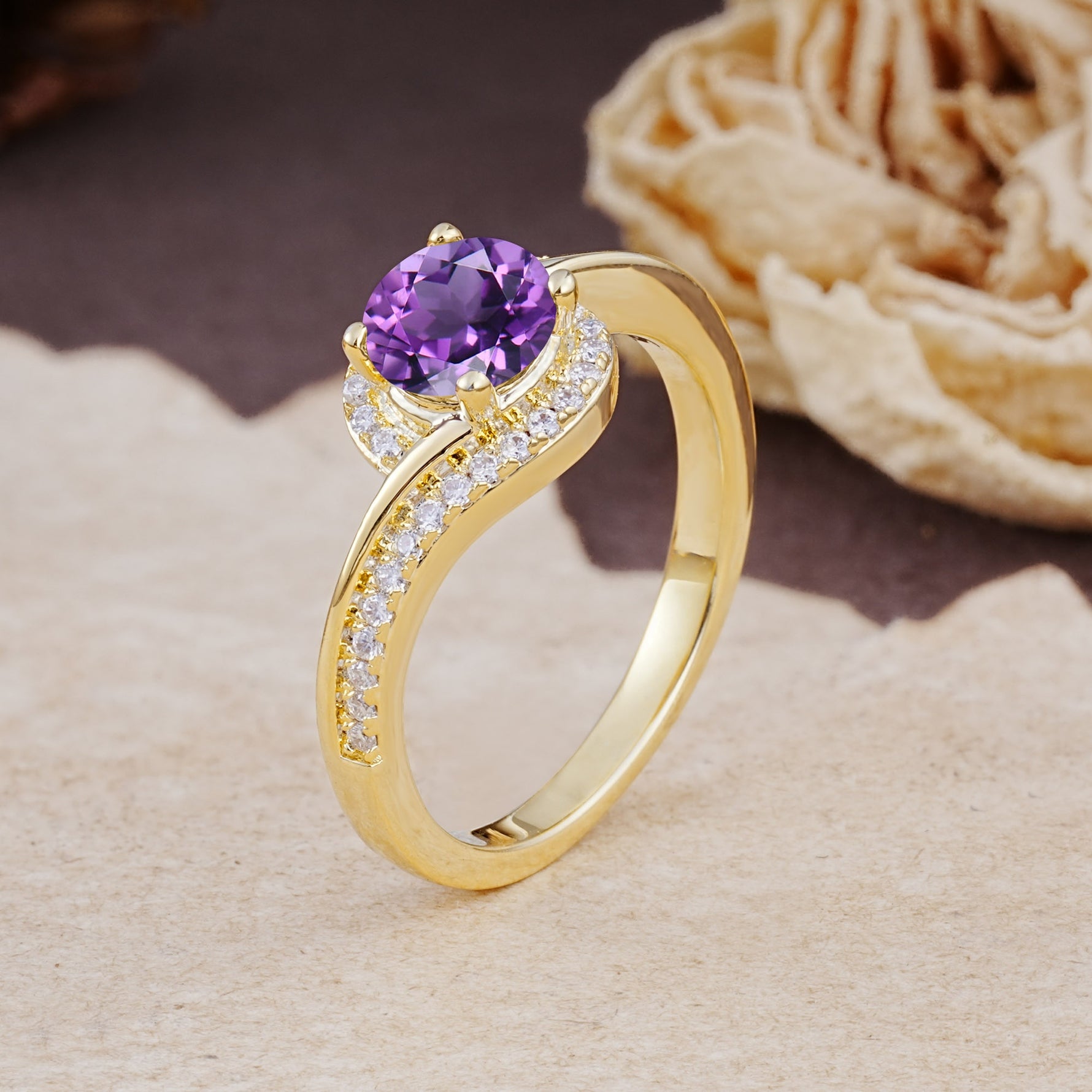 Luxurious Unique Wrapped 4 Prong Round Cut Amethyst Engagement Ring - Additional view