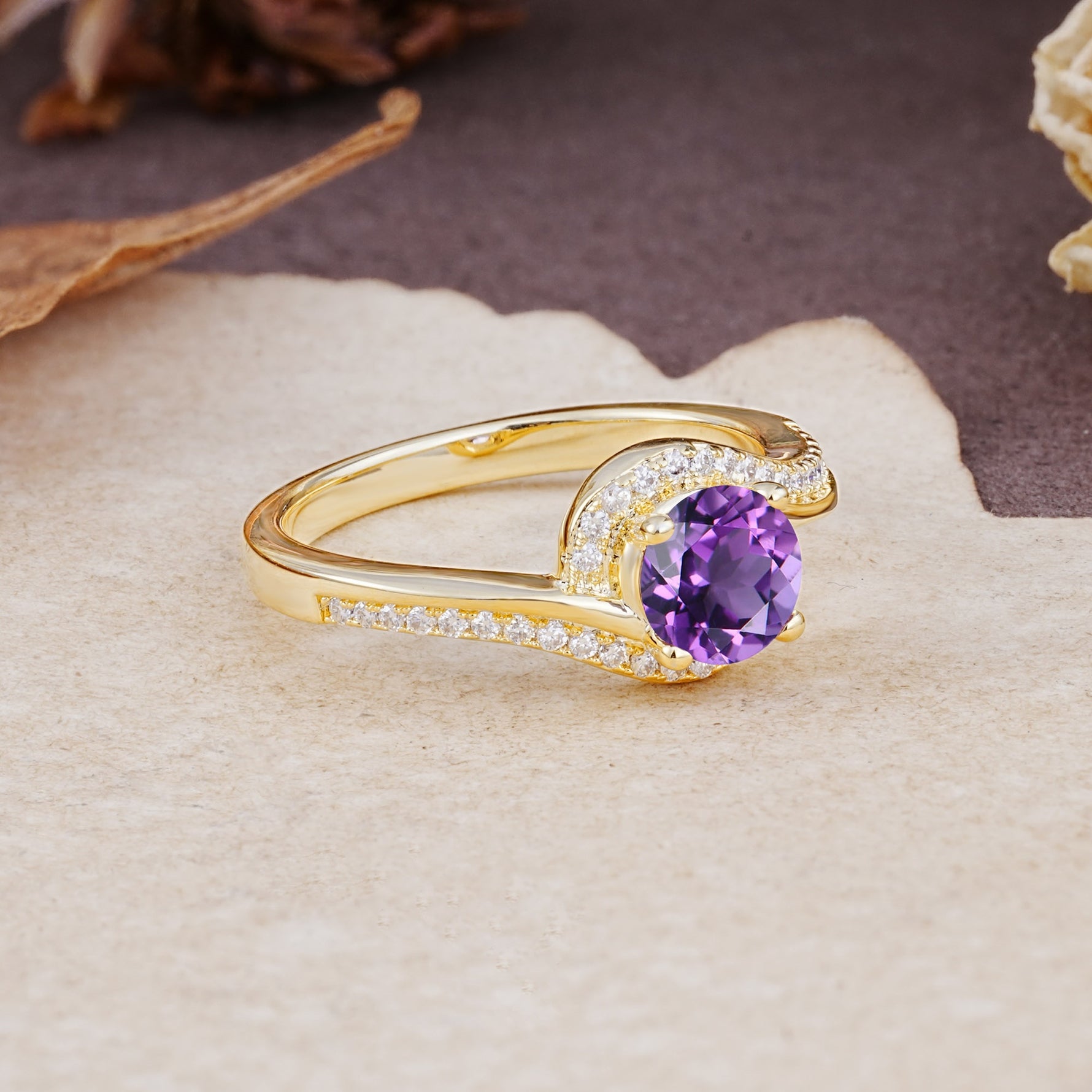 Luxurious Unique Wrapped 4 Prong Round Cut Amethyst Engagement Ring - Additional view