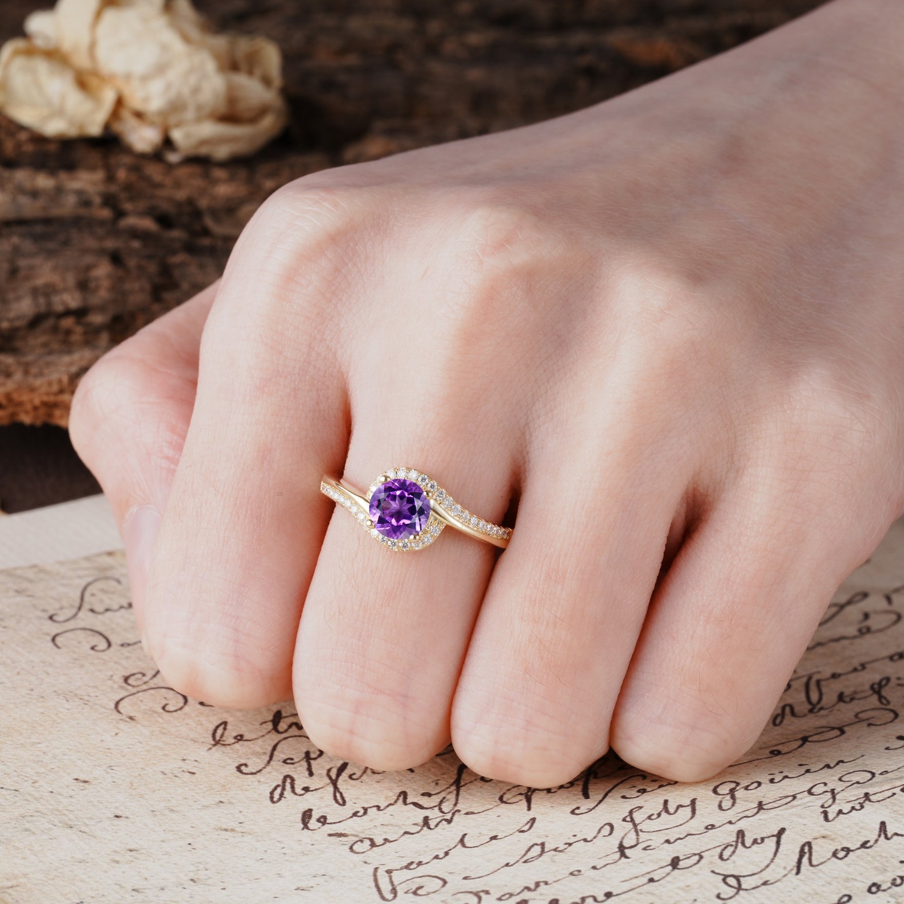 Luxurious Unique Wrapped 4 Prong Round Cut Amethyst Engagement Ring - Additional view