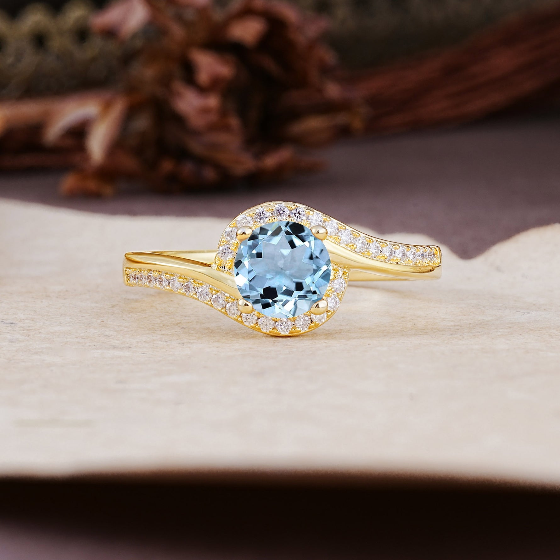 Luxurious Unique Wrapped 4 Prong Round Cut Aquamarine Engagement Ring - Additional view