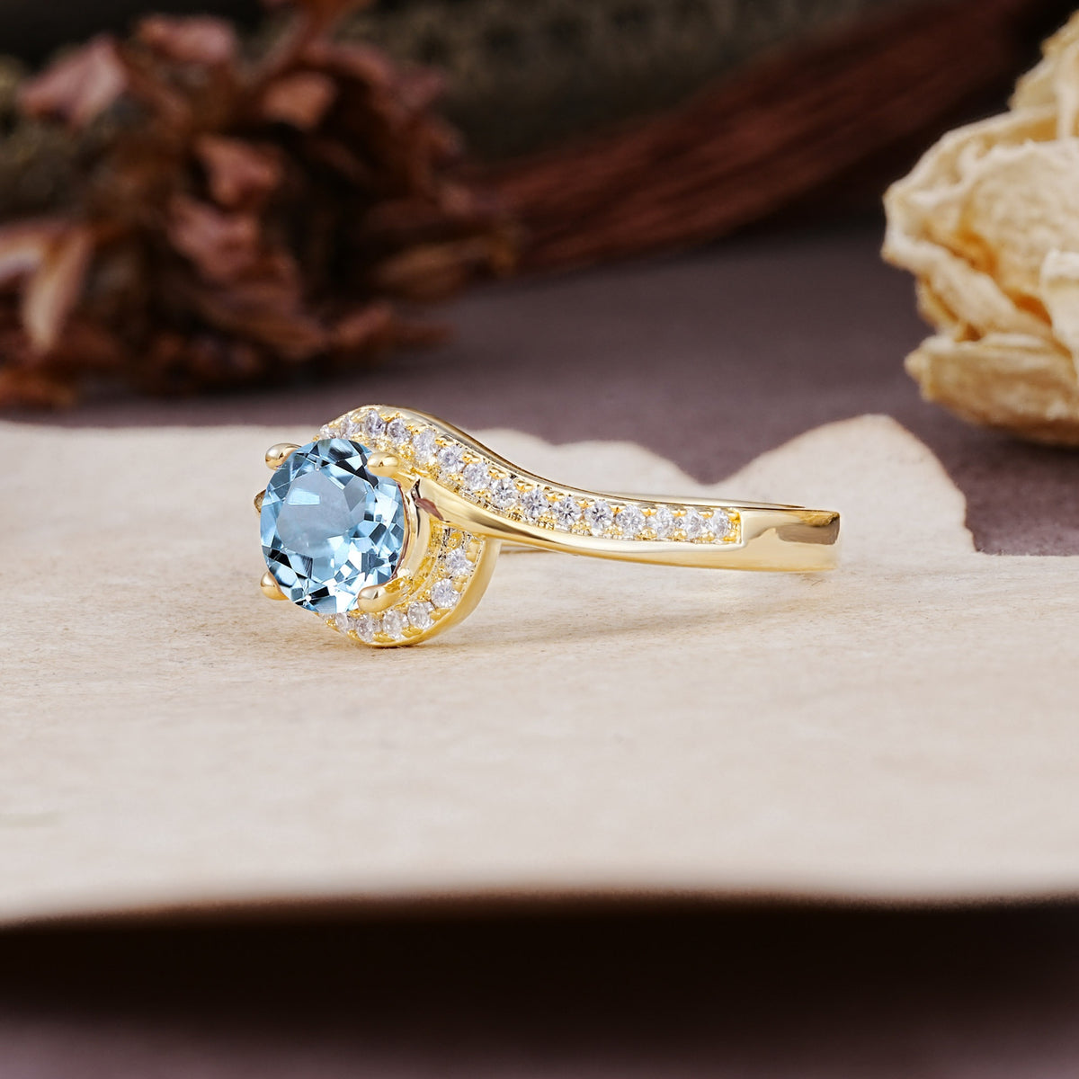 Luxurious Unique Wrapped 4 Prong Round Cut Aquamarine Engagement Ring - Additional view