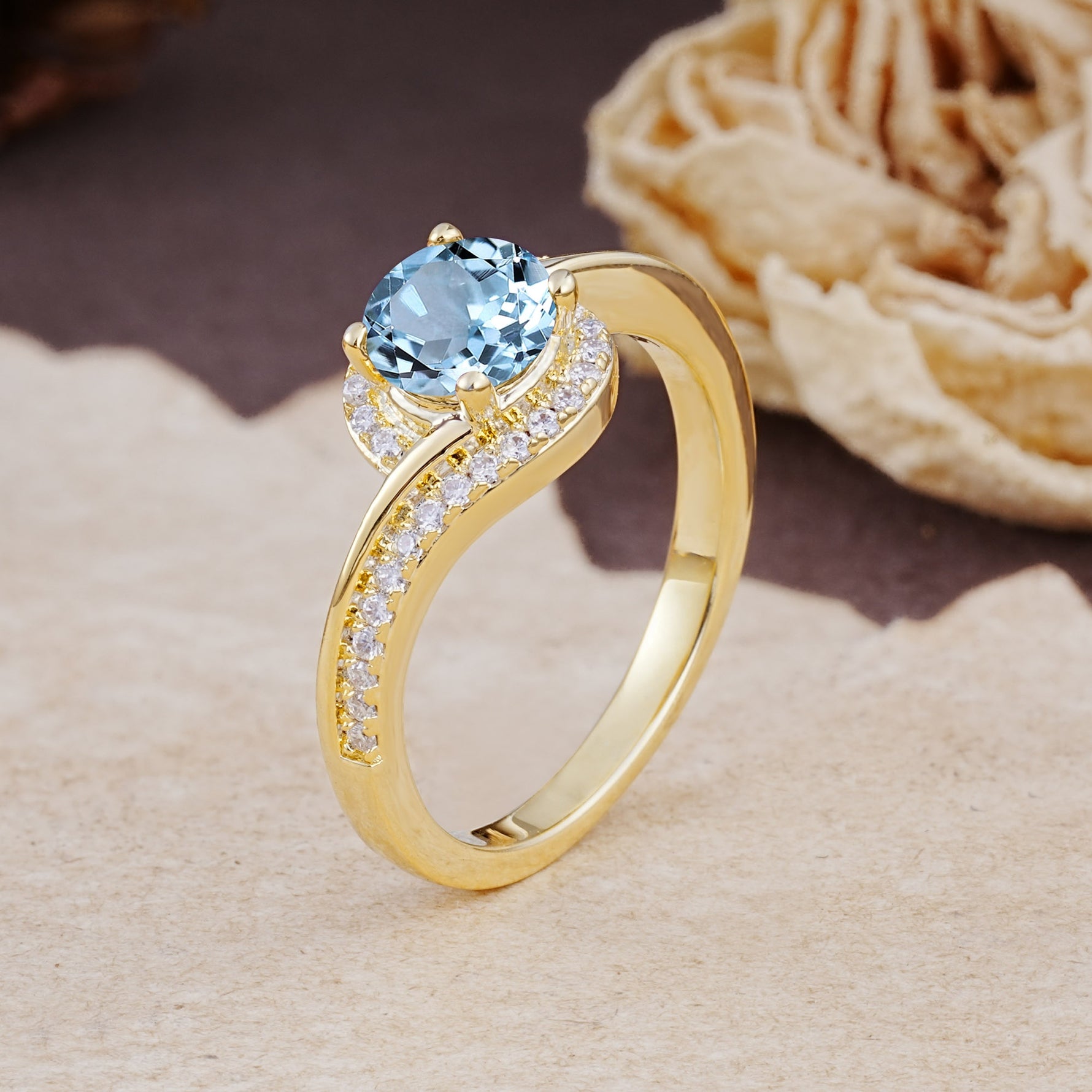 Luxurious Unique Wrapped 4 Prong Round Cut Aquamarine Engagement Ring - Additional view