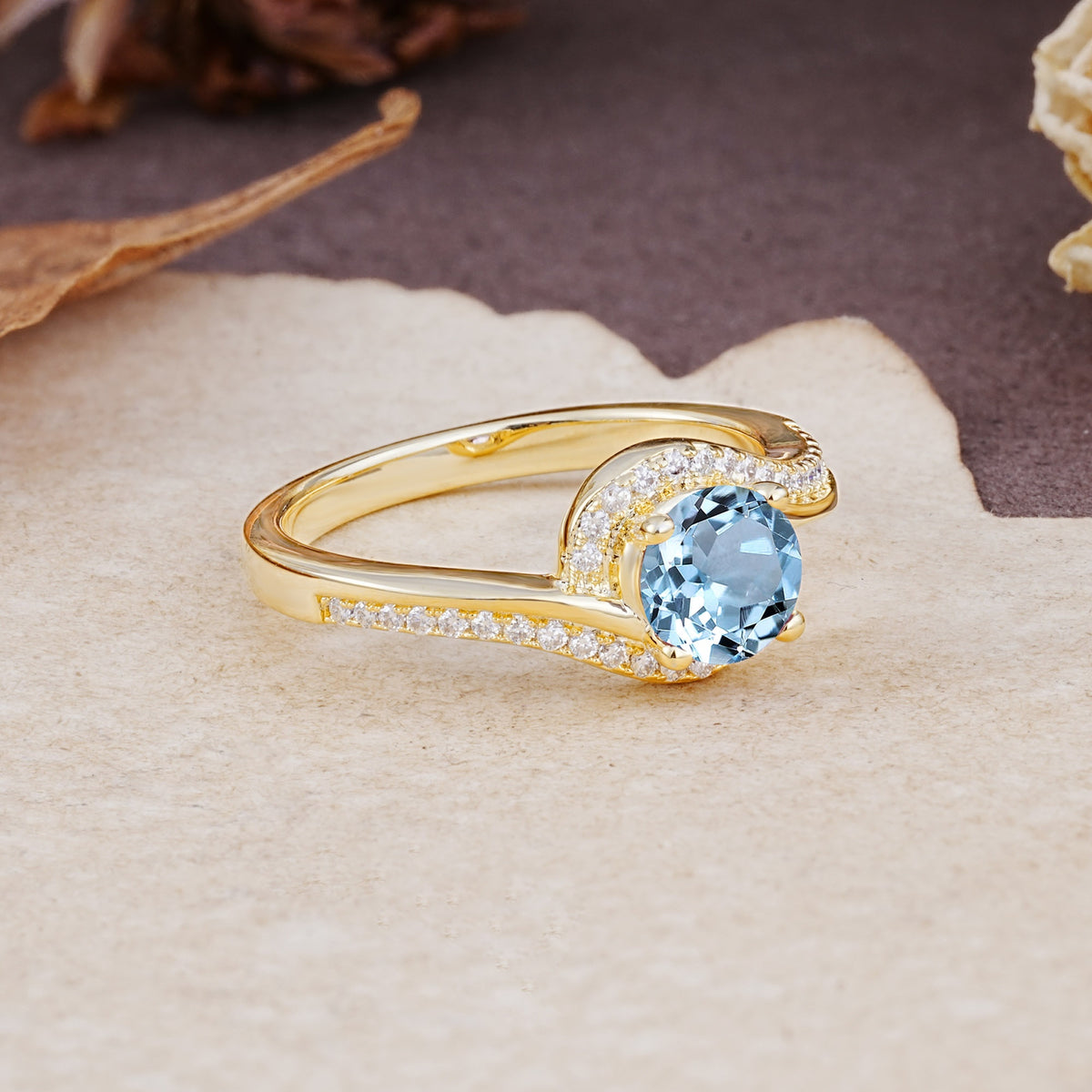 Luxurious Unique Wrapped 4 Prong Round Cut Aquamarine Engagement Ring - Additional view