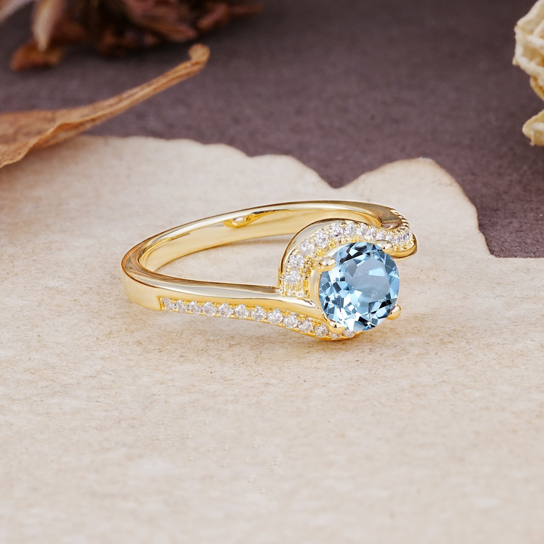 Luxurious Unique Wrapped 4 Prong Round Cut Aquamarine Engagement Ring - Additional view