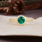 Luxurious Unique Wrapped 4 Prong Round Cut Emerald Engagement Ring - Additional view