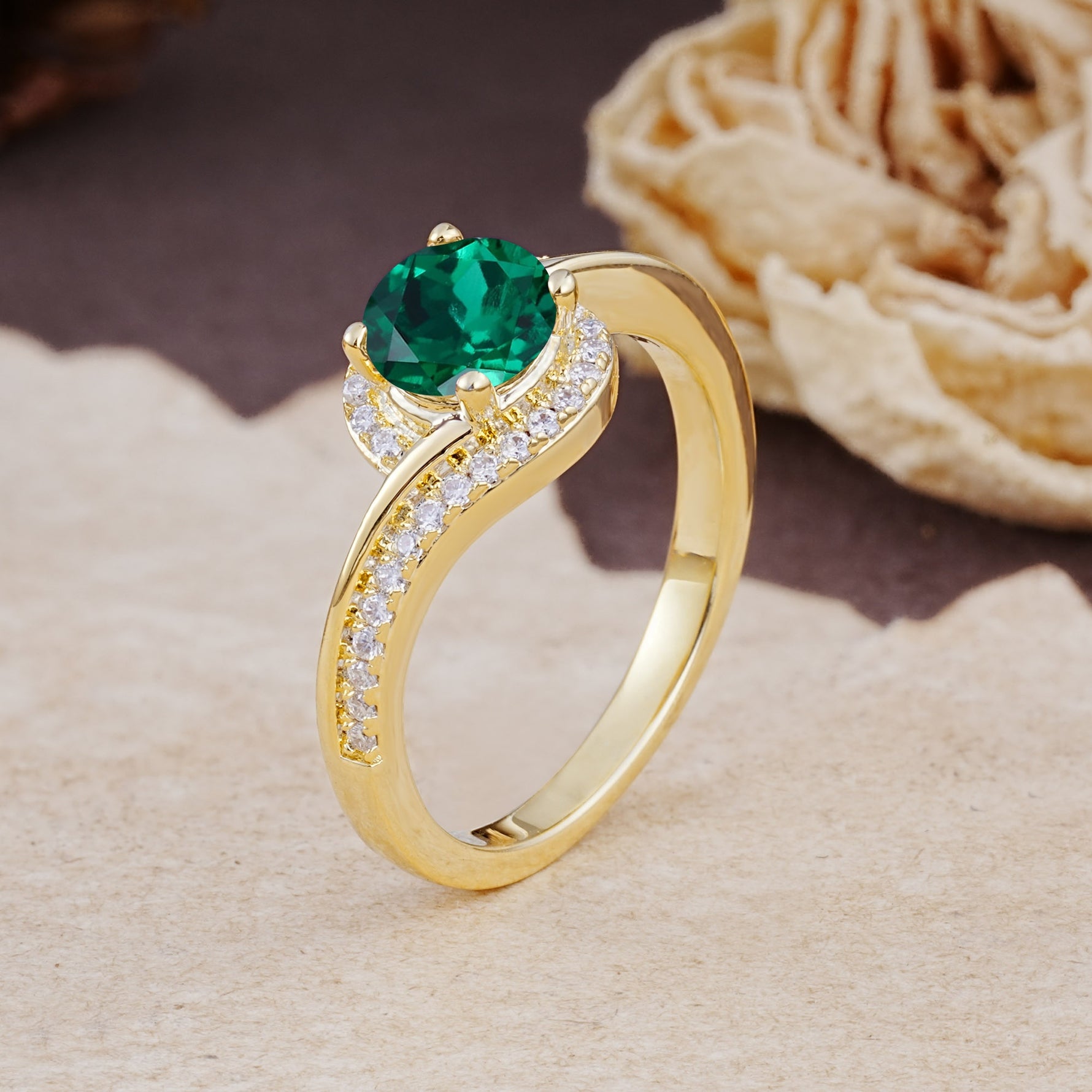Luxurious Unique Wrapped 4 Prong Round Cut Emerald Engagement Ring - Additional view