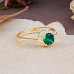 Luxurious Unique Wrapped 4 Prong Round Cut Emerald Engagement Ring - Additional view