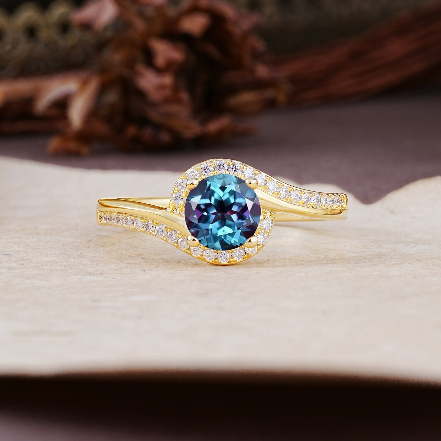 Luxurious Unique Wrapped 4 Prong Round Cut Alexandrite Engagement Ring - Additional view