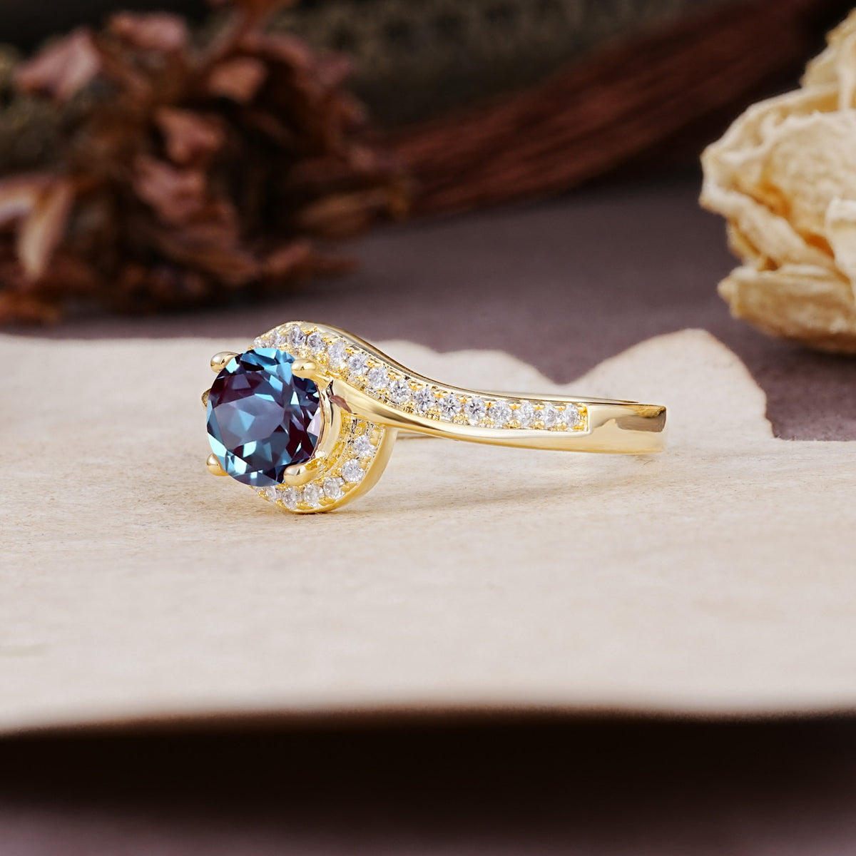 Luxurious Unique Wrapped 4 Prong Round Cut Alexandrite Engagement Ring - Additional view