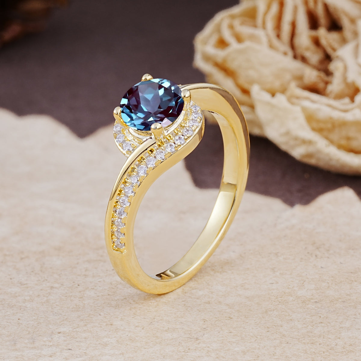 Luxurious Unique Wrapped 4 Prong Round Cut Alexandrite Engagement Ring - Additional view