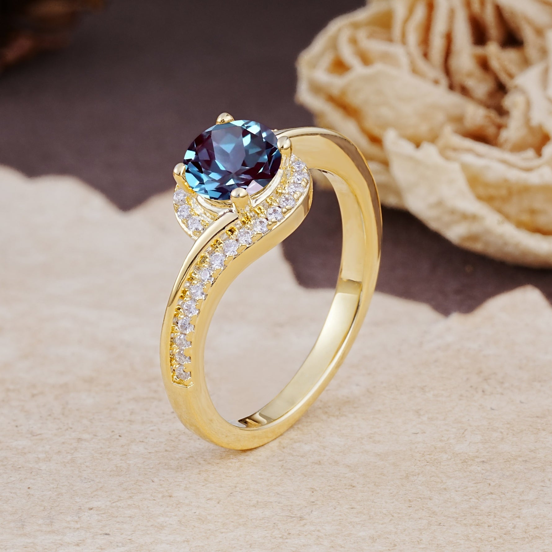 Luxurious Unique Wrapped 4 Prong Round Cut Alexandrite Engagement Ring - Additional view