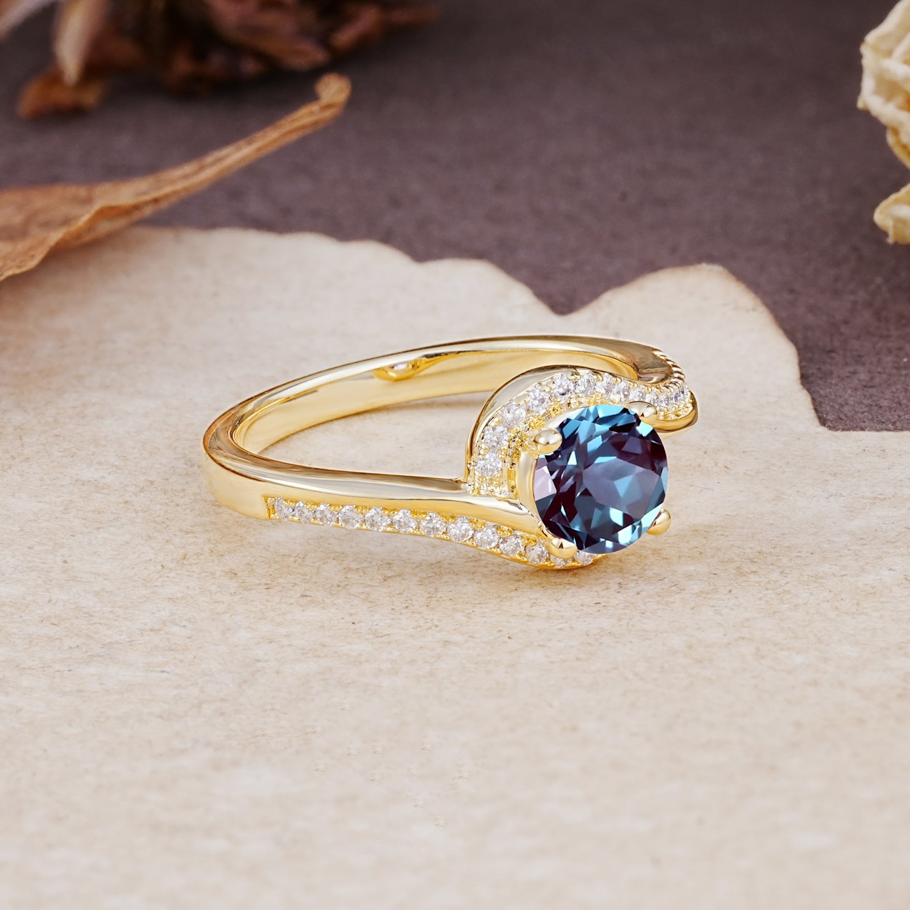 Luxurious Unique Wrapped 4 Prong Round Cut Alexandrite Engagement Ring - Additional view