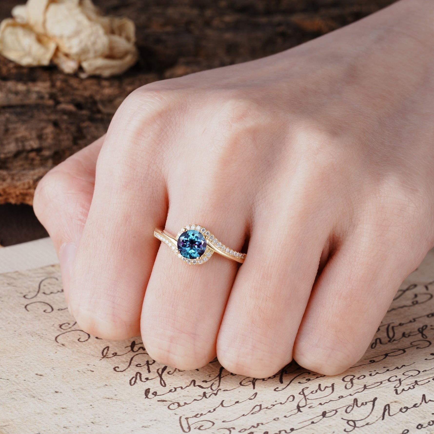 Luxurious Unique Wrapped 4 Prong Round Cut Alexandrite Engagement Ring - Additional view