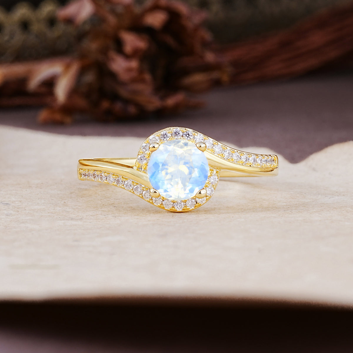 Luxurious Unique Wrapped 4 Prong Round Cut Moonstone Engagement Ring - Additional view
