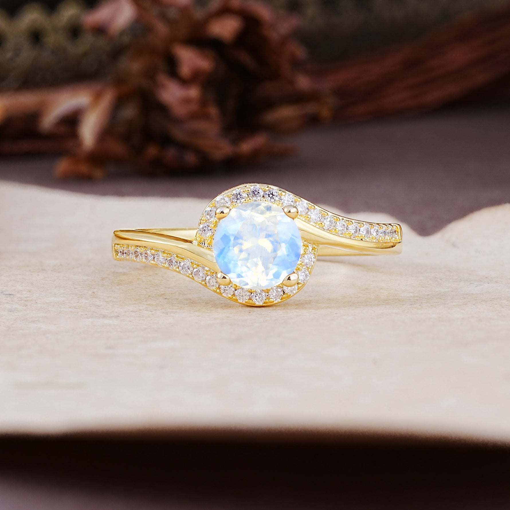Luxurious Unique Wrapped 4 Prong Round Cut Moonstone Engagement Ring - Additional view