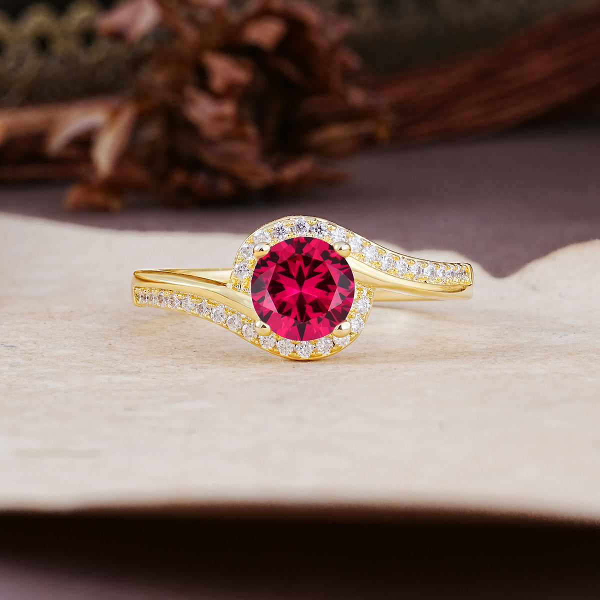 Luxurious Unique Wrapped 4 Prong Round Cut Ruby Engagement Ring - Additional view