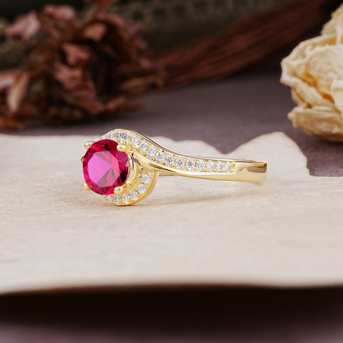 Luxurious Unique Wrapped 4 Prong Round Cut Ruby Engagement Ring - Additional view
