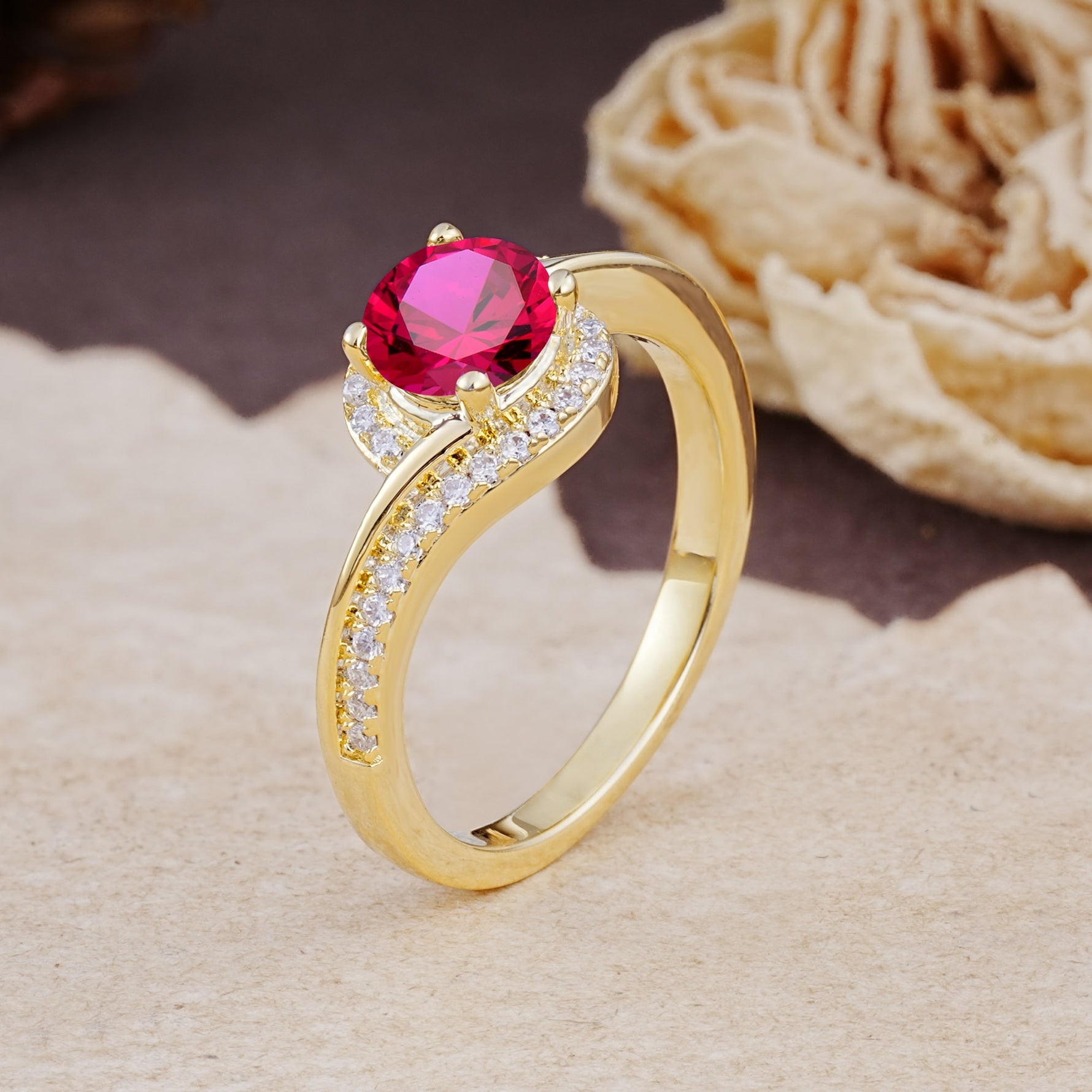 Luxurious Unique Wrapped 4 Prong Round Cut Ruby Engagement Ring - Additional view